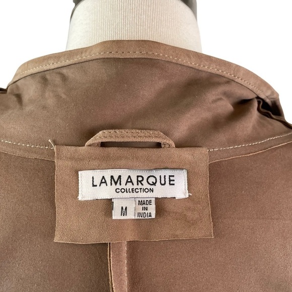 Lamarque Collection Medium Tan Madison Goat-suede Drape Front Moto jacket - Picture 8 of 16